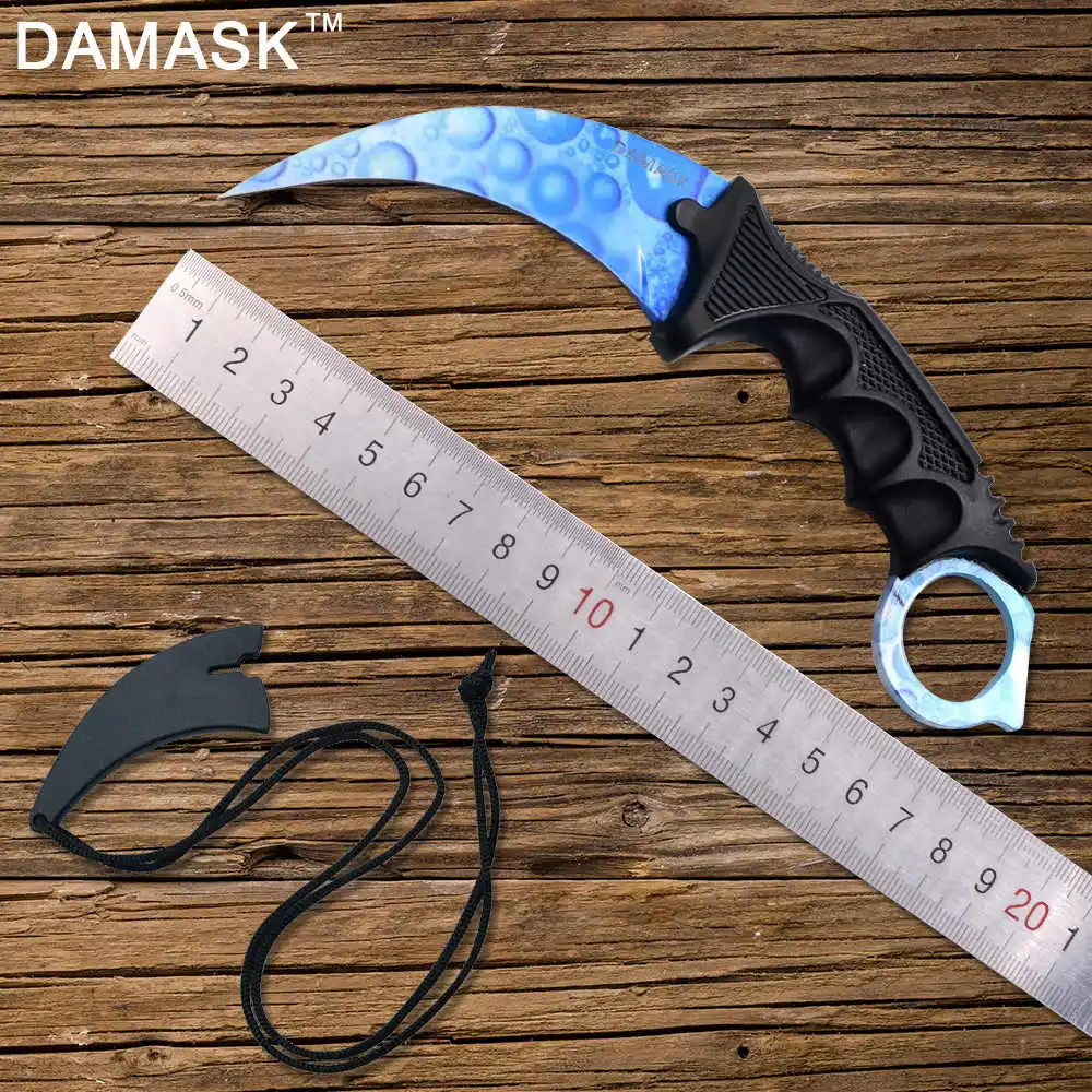 

DAMASK CS GO Counter Strike Claw Karambit Knife Neck Knife With Sheath Rainbow Camping Fixed Blade Knife Outdoor Climbing Knife