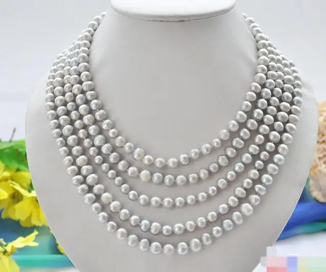 

3746 5row gray round freshwater pearl necklace