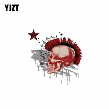 

YJZT 9.5CM*10CM MOHAWK SKULL Star Red Car Sticker Creative Decal PVC 6-0273