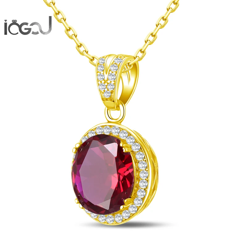 

IOGOU 925 Sterling Silver Oval Yellow Gold Color Pendants Men Wedding Red Sona Simulated Hip Hop Party Male Fashion Jewelry