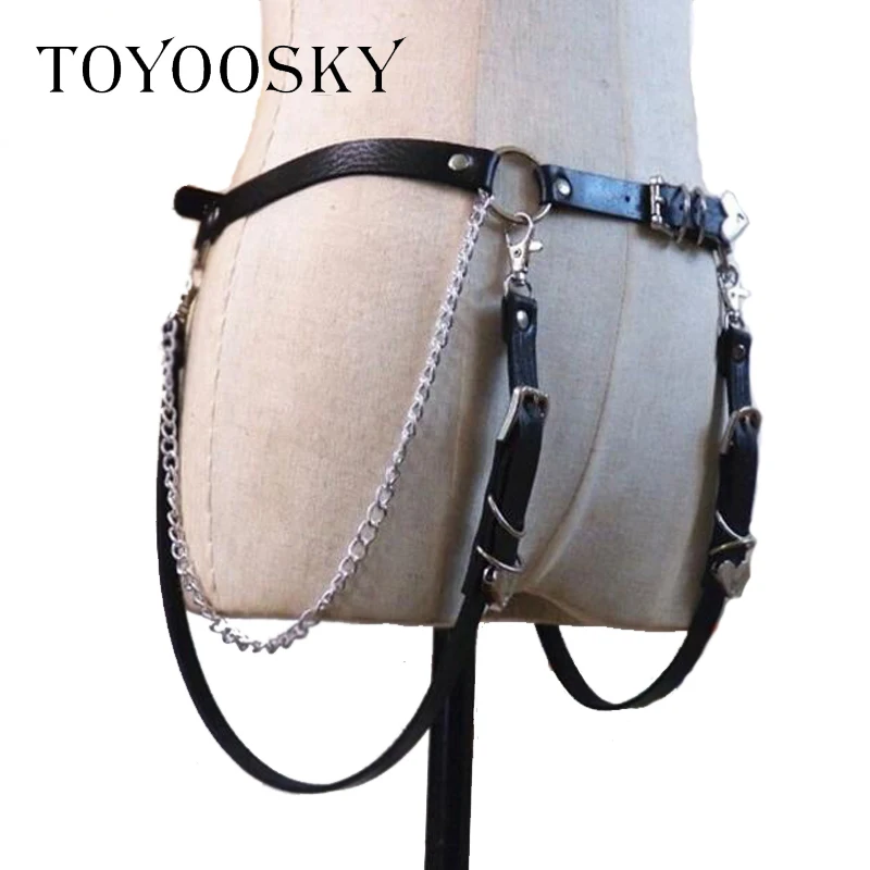  Women Gothic Punk Heart Shape Belt for Women Rock Hip-hop with Two Ring Chain Waist Belts Ins Secon