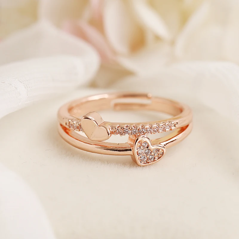 Стразы для свадебной вечеринки, Ювелирное кольцо с двойным сердцем для женщин, регулируемое выдалбливание, серебряный цвет, кристалл, Pave Bague Bijoux