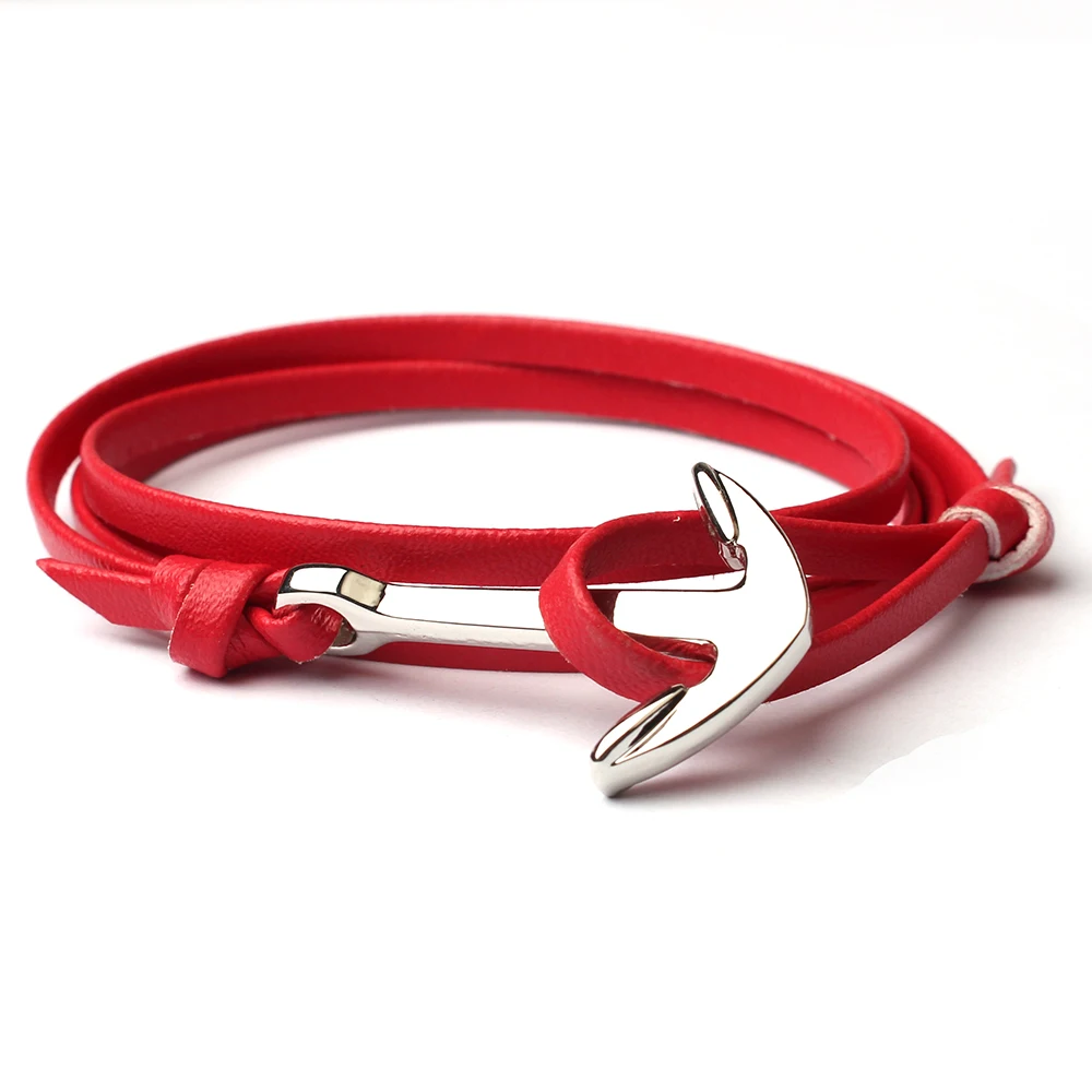 Очаровательный Новый якорь крючки Pulseras мужской браслет двойной кожаный &