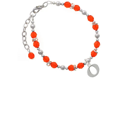 Silvertone Large Initial - O - Orange Beaded Bracelet