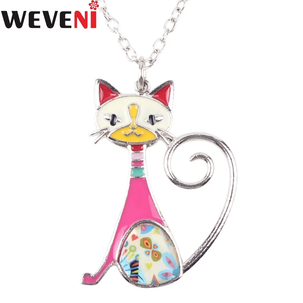 WEVENI оригинальные массивные Эмалированные ожерелья с котом котенком кулоны