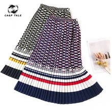 Юбка с принтом в европейском и американском стиле; сезон весна-лето; юбка на подкладке из плиссе в гармошку; юбка с цветочным рисунком; Длинная юбка трапециевидной формы