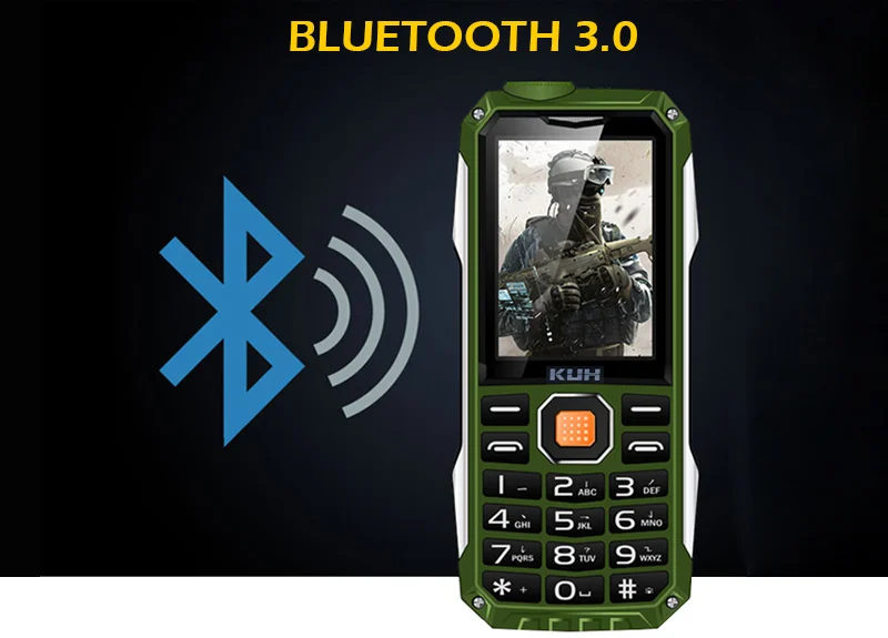 KUH T998 прочный сотовый телефон с внешним аккумулятором ударопрочный пылезащитный Bluetooth 3,0 Mp3 Mp4 фонарик FM можно добавить русскую кнопку