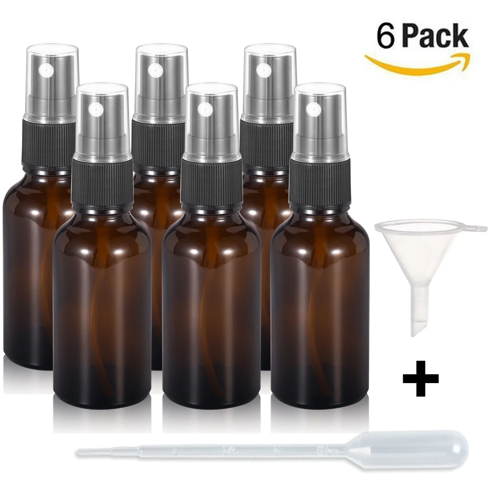 Buy 1 oz Amber Glass Spray Bottles with Black Fine