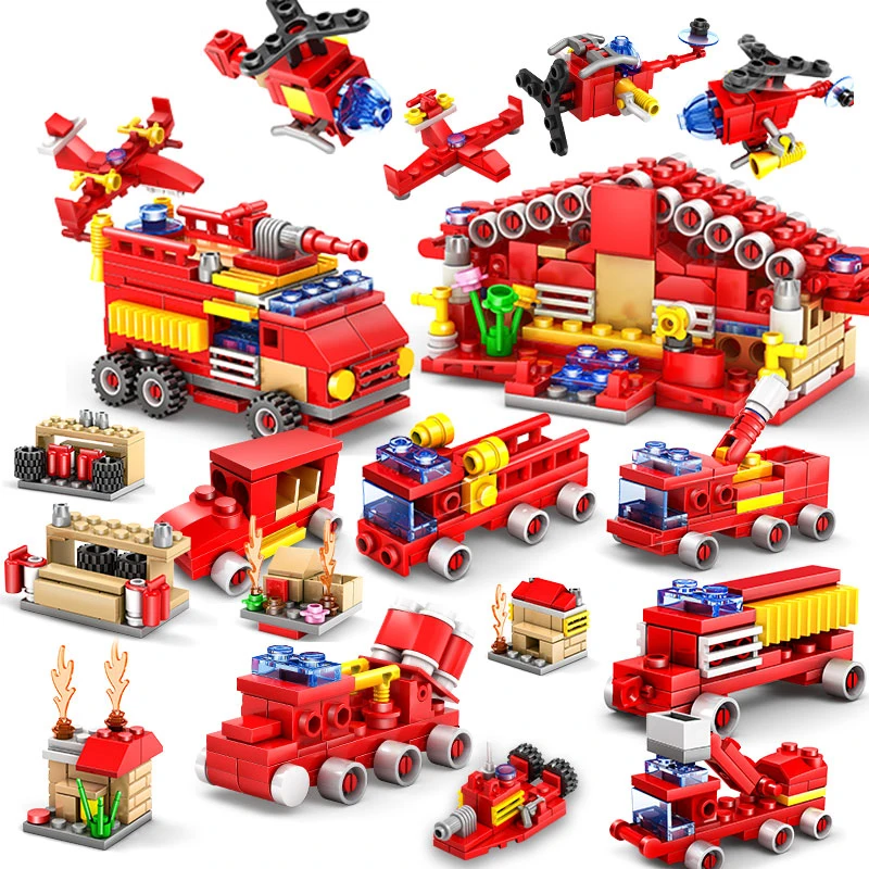 

414pcs Fire Station Building Blocks Compatible city Firefight Helicopter Educational Bricks set children Toy for boy
