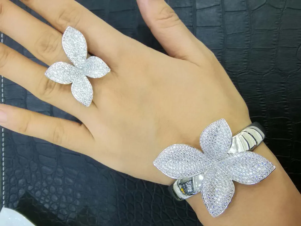 GODKI Luxury Leaf Flowers Inidan Bangle Ring Sets Nigerian Jewelry Sets For Women Wedding African brincos para as mulheres 2018