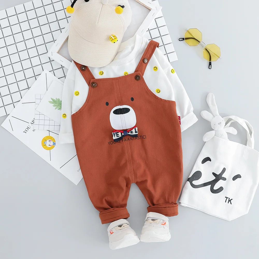 

2020 Autumn Baby Boys Girls Clothes Suits Toddler Clothing Sets Infant T Shirt Cartoon Strap Pants 2Pcs Children Casual Costume