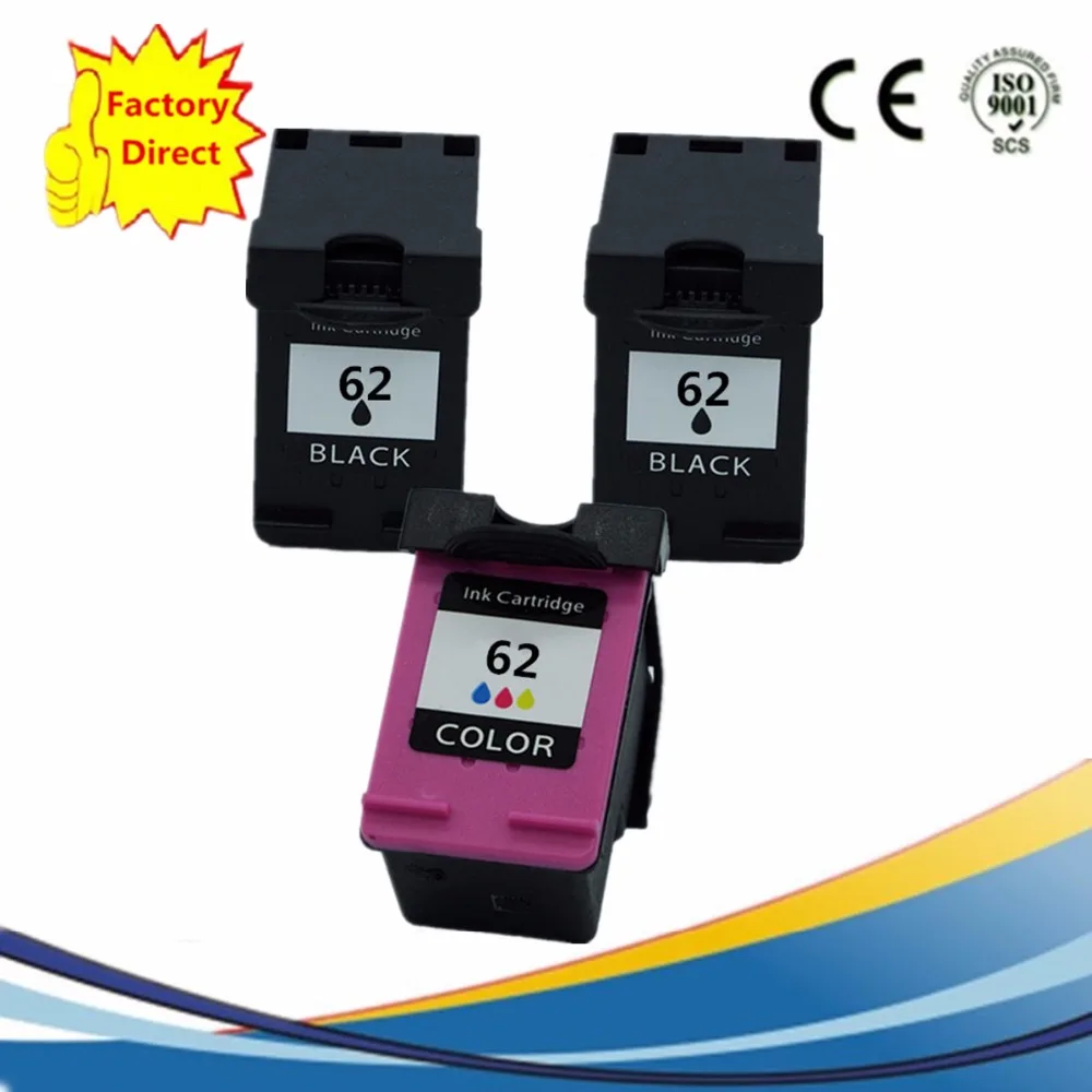 3 Pack 62 XL 62XL Ink Cartridge Remanufactured For HP HP62 HP62XL Envy 5640 5660 7640 5540 5544
