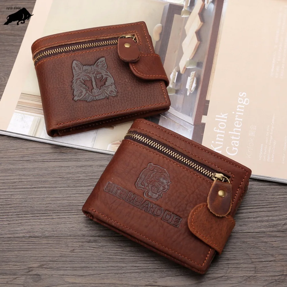 

Crazy Horse Leather Wallet with Coin Pocket Photo Window Men Wallets Quality Zipper Money Bag Hasp Purse High capacit Clutch