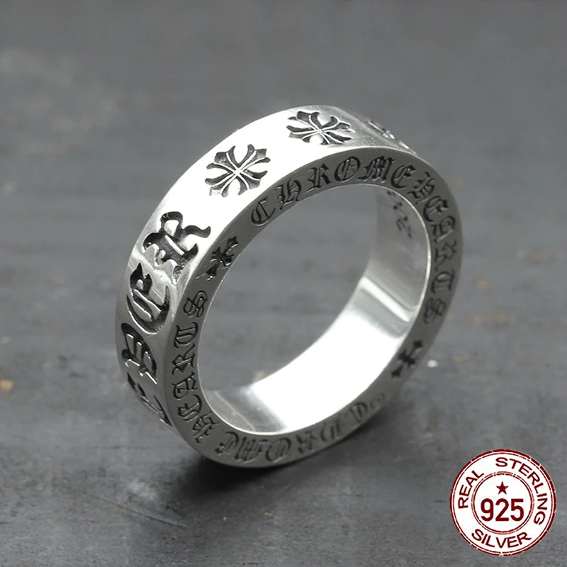 

S925 sterling silver ring personality fashion retro eternal punk style crusader flower shape 2018 new gift to send lover