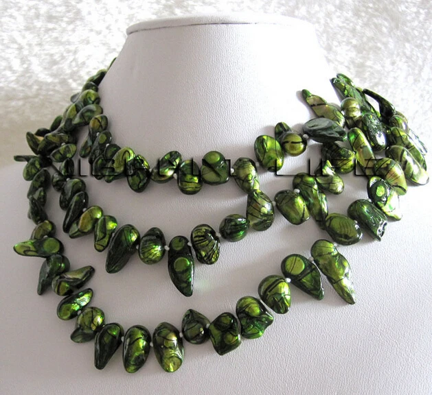

Jewelr 005742 47" 7-8mm Green Black Wave Baroque Freshwater Pearl Necklace Strand Fashion