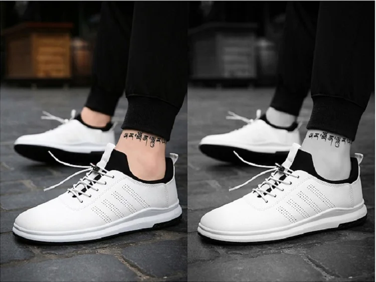 Spring Autumn Man Walking Shoes Sneakers Leather Breathable Korean Sport Shoes Wear-resistant Elastic-band Flat Shoes for Male (7)