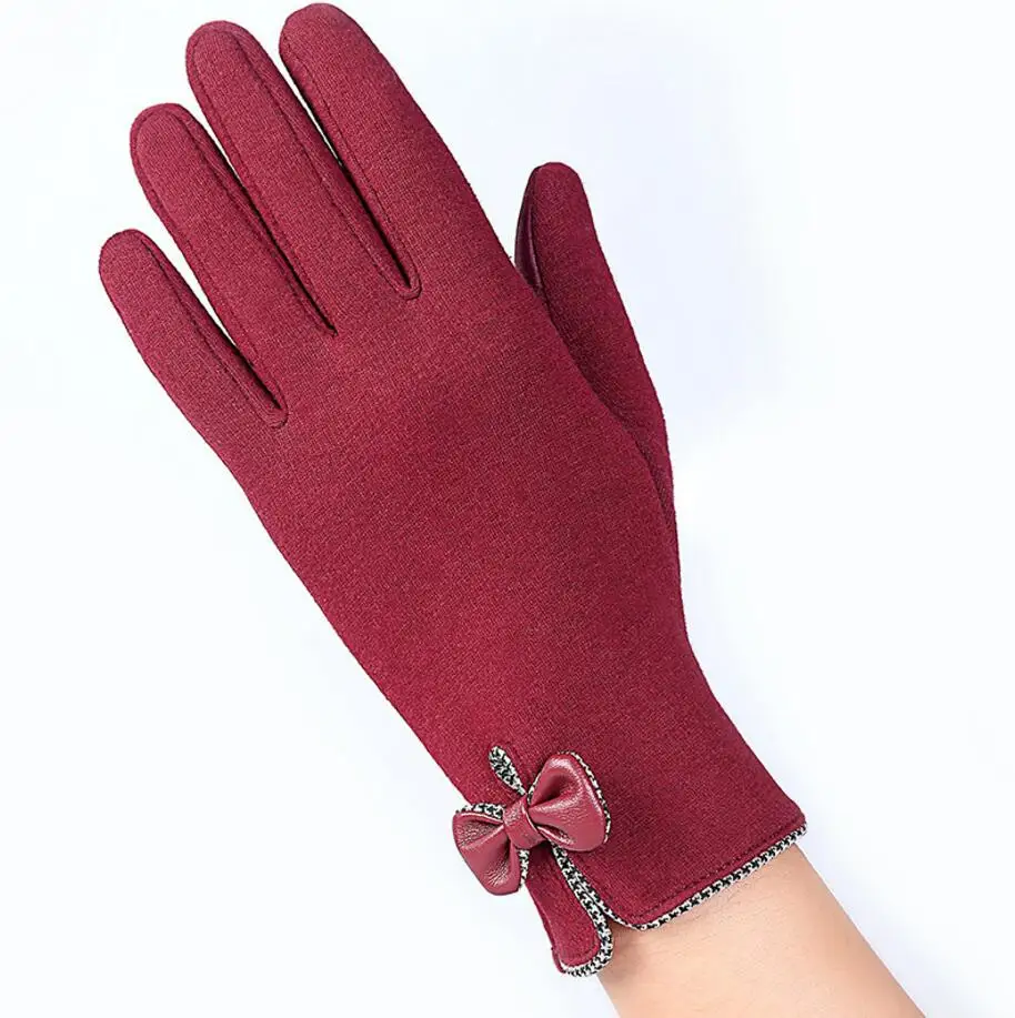 YRRETY элегантные женские перчатки зимние теплые с бантом мягкие наручные перчатки рукавицы из кашемира полный палец Guantes Mujer мода - Цвет: G145 016E Claret