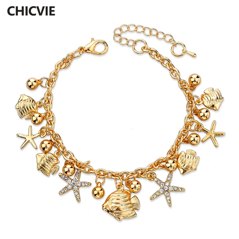 CHICVIE Imitation Lock Flower Charm Bracelets WIth Stones For Women Gold Alloy Bracelet Jewelry ...