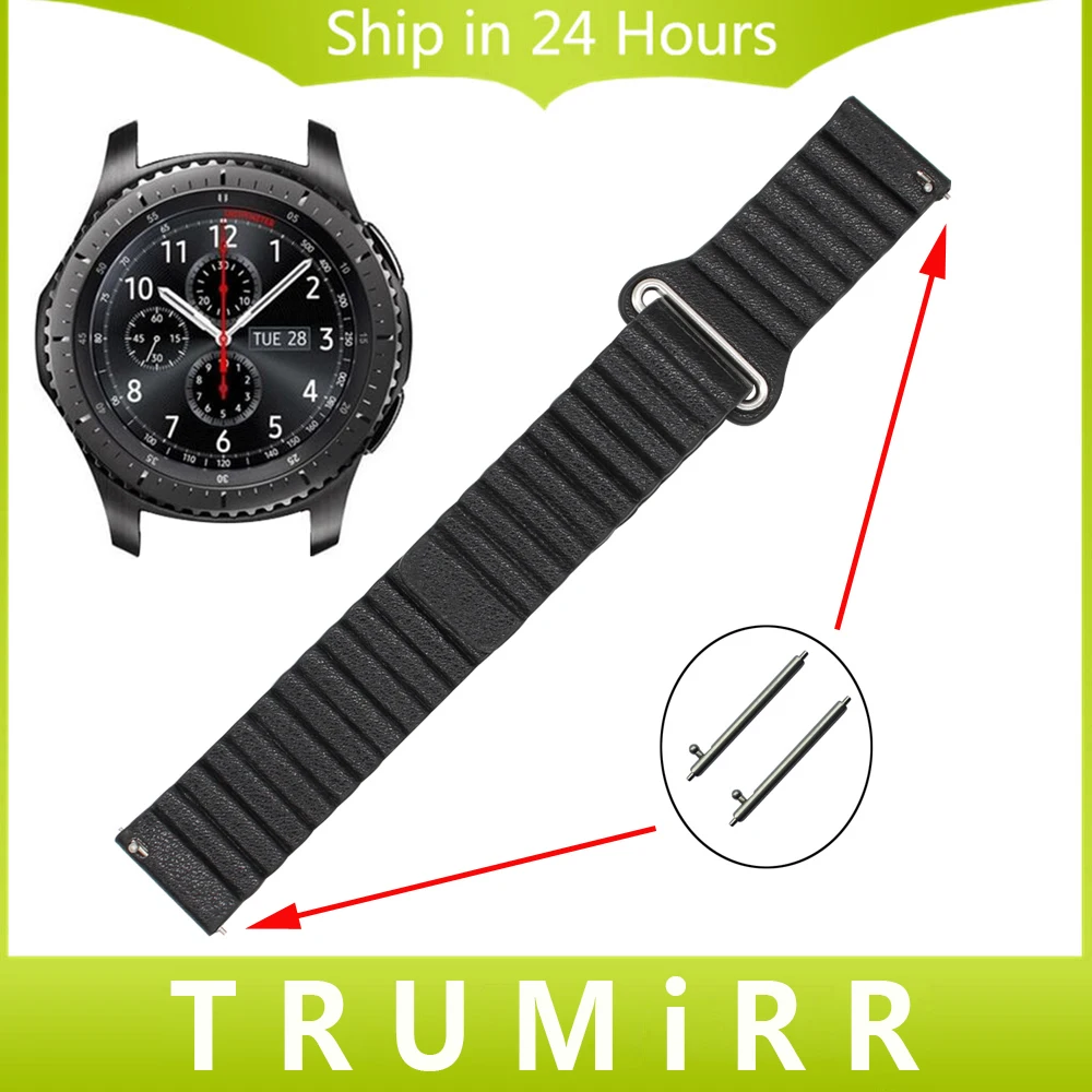 22mm Genuine Leather Watch Band Clasp Strap for Samsung Gear