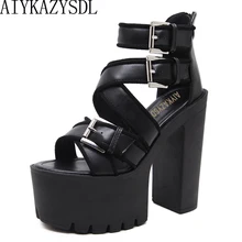 AIYKAZYSDL/женские сандалии-гладиаторы с металлической пряжкой и перекрестными ремешками; обувь на очень высоком каблуке и платформе с открытым носком и ремешком на щиколотке; толстый каблук