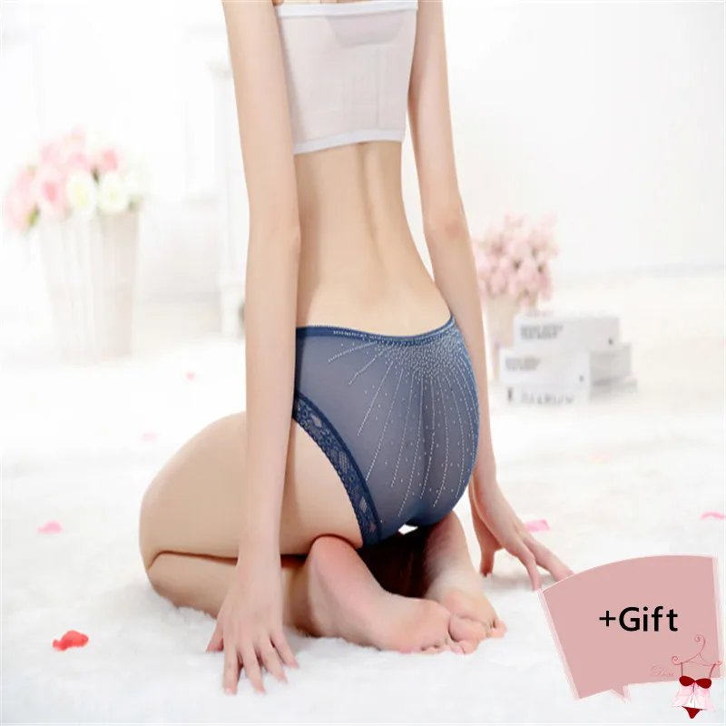 

Lady Sexy Soft Elastic Net With diamond Temptation Breathable Panties Transparent Underware For Women Elegant Gorgeous Panties