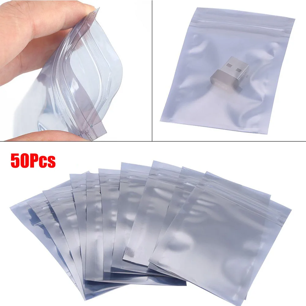 

50Pcs Antistatic Aluminum Storage Bag 4 size Ziplock Bags Resealable Anti Static Pouch for Electronic Accessories Package Bags
