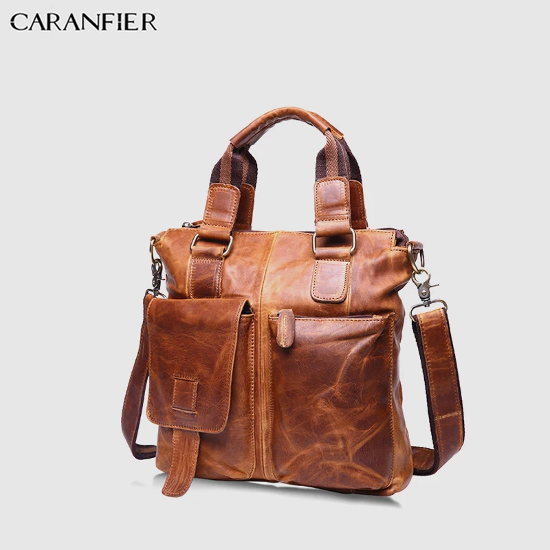 CARANFIER мужской портфель Crazy Horse винтажная сумка мессенджер из яловой кожи деловая