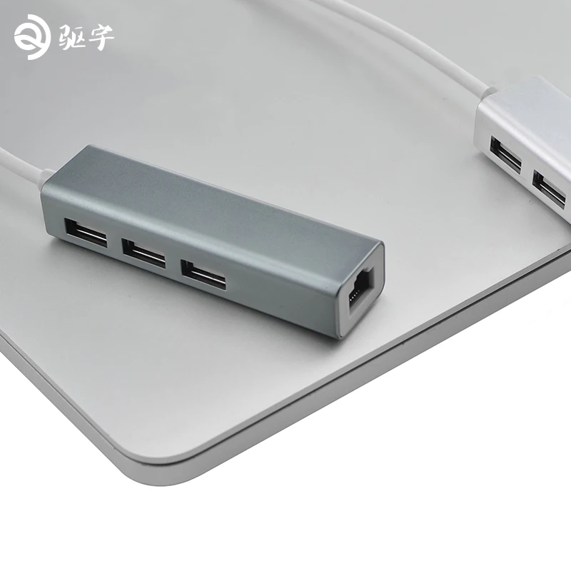 Алюминий сплав USB2.0 концентратора Ethernet-адаптер+ 3 Порты и разъёмы концентратор USB 2,0 RJ45 10/100 Мбит/с Lan для macbook Windows 10/8/7/XP