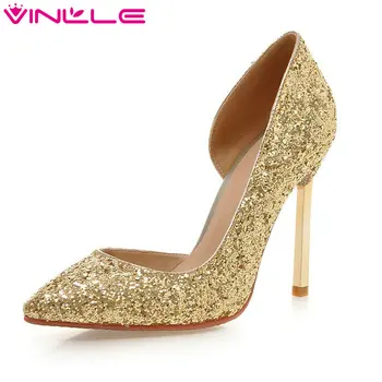 

VINLLE 2020 Women Pumps Thin High Heel Pointed Toe PU Leather Slip On Platform Sexy Ladies Wedding Shoes Size 34-43