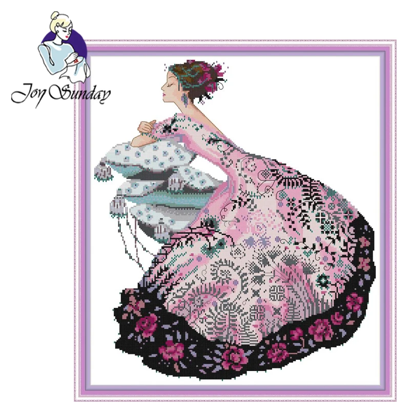 

Joy Sunday,Woman flowery skirt,Cross Stitch Embroidery Set,Needlework counted cross-stitch patterns,Cartoon pattern cross stitch