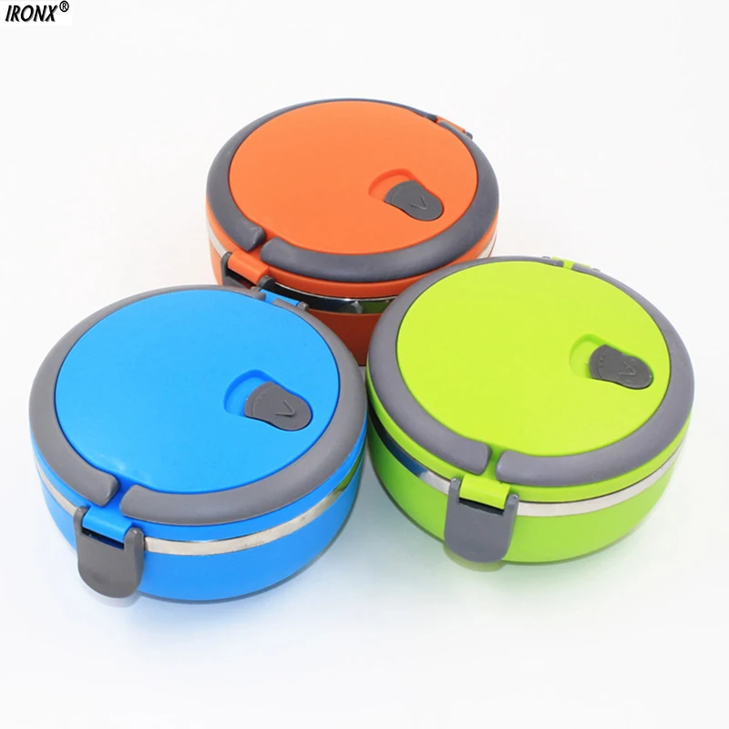 IRONX 1Pcs Stainless Steel Thermos Bento Lunch Box for Kids Food Container Round Shape Portable