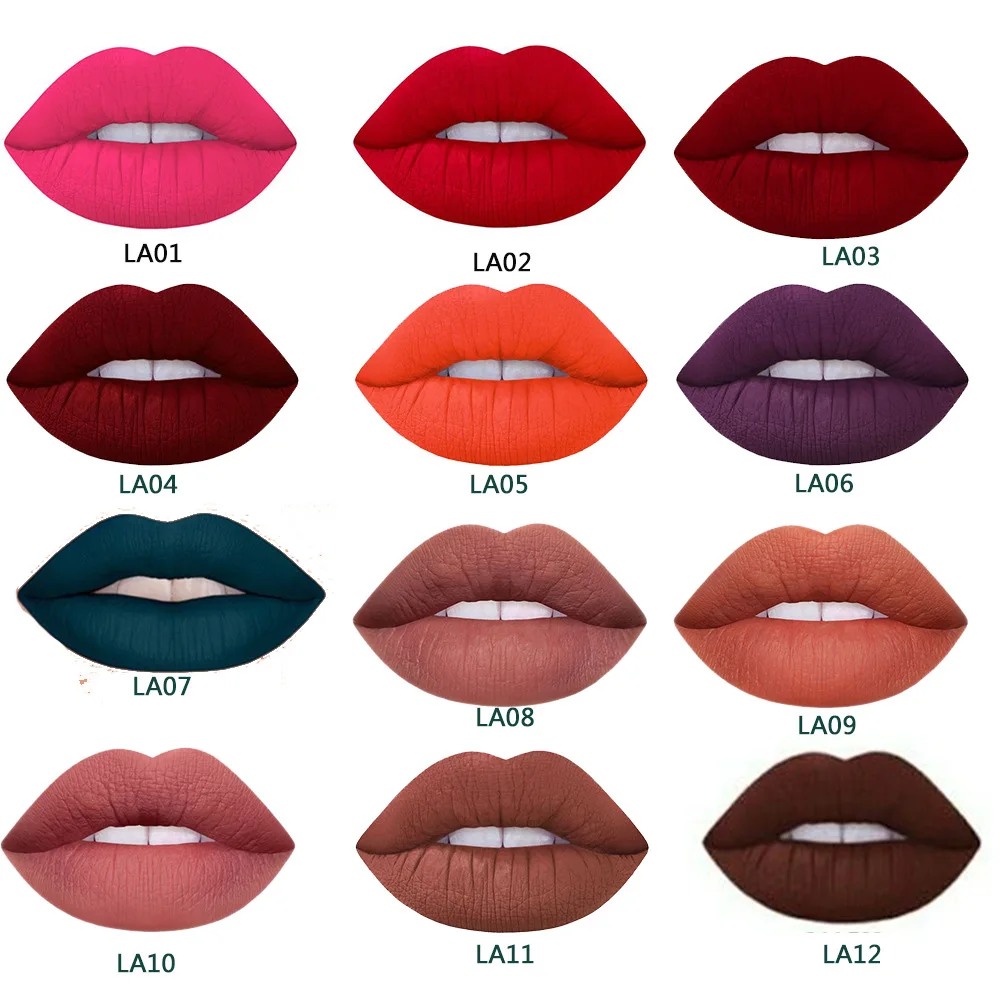 Us 11 04 21 Off Popfeel 12 Unids Lot Matte Long Term Effect Waterproof Lipstick Dark Red Lip Makeup 12 Colors Lipstick Purple Cocoa Color In