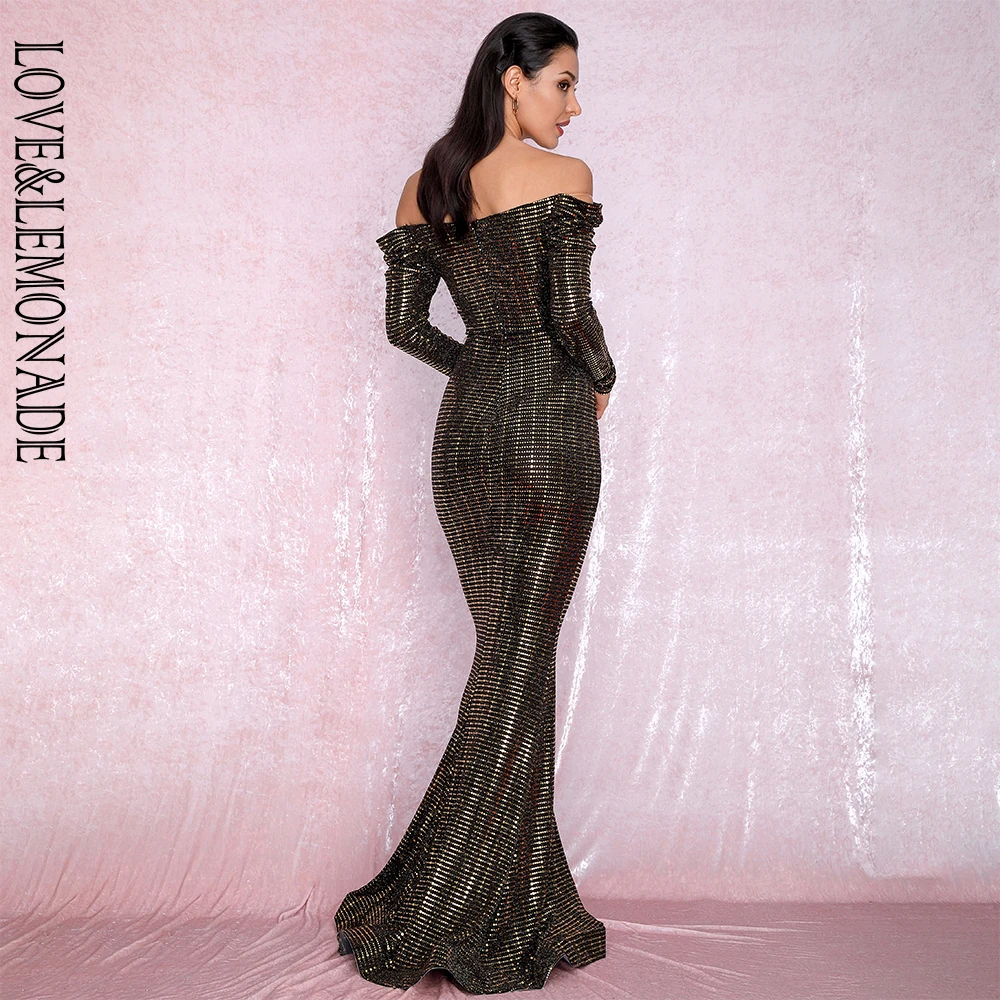 LOVE&LEMONADE Sexy Open Shoulder Gold Sequins