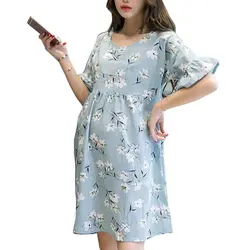 Галстуки талии цветочные печатных Белье для беременных летние платья кормящих одежда для беременных Для женщин Беременность Костюмы