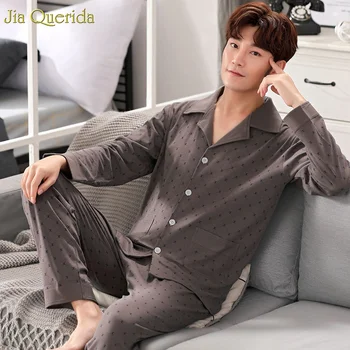 

Men Sleepwear Plus Size Solid Luxury Male Pajamas Long Sleeve Nightwear 3xl 4xl Mens Pajama Set 100% Cotton High Quality Pyjamas