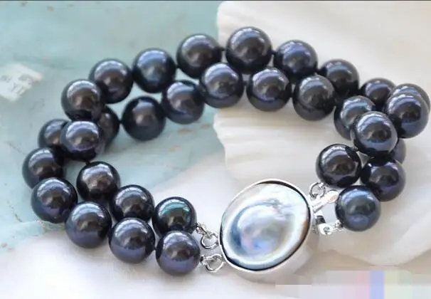 

1543 2ROW ROUND BLACK FRESHWATER PEARL BRACELET MABE
