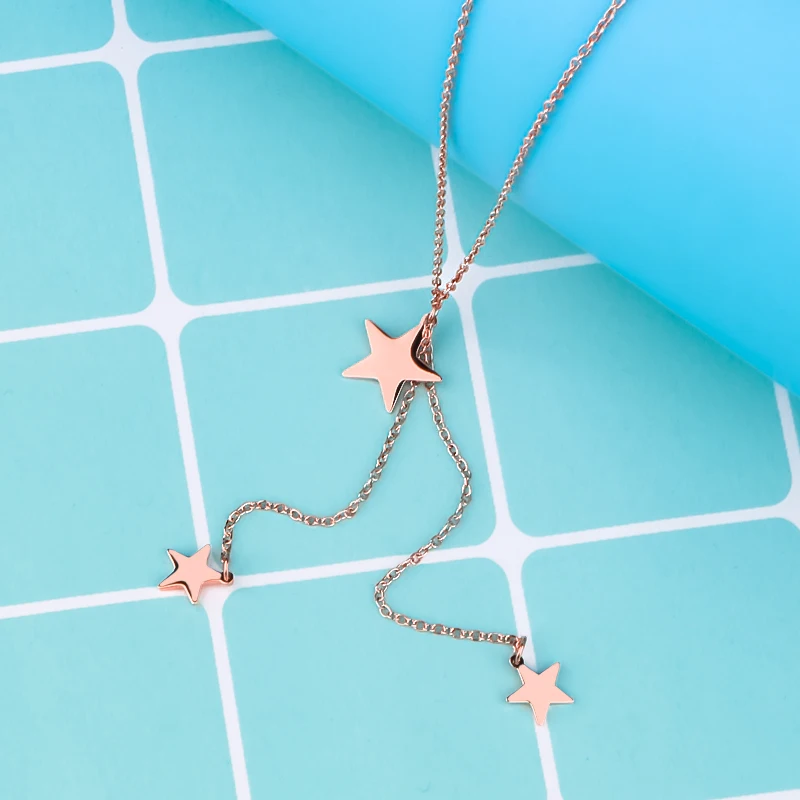 Olowu Beauty Charm женское ожерелье с 3 звездочками из нержавеющей стали Длинная подвеска