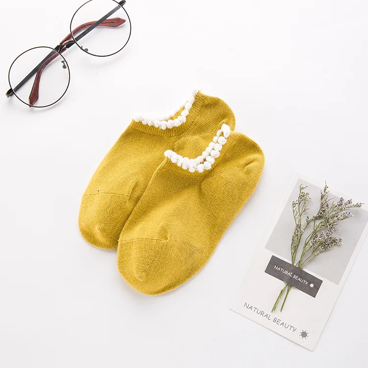 KEP новые модные летние хлопковые носки ярких цветов милые повседневные женские шорты контрастных цветов носки для милых дам подарки - Цвет: Yellow white edge