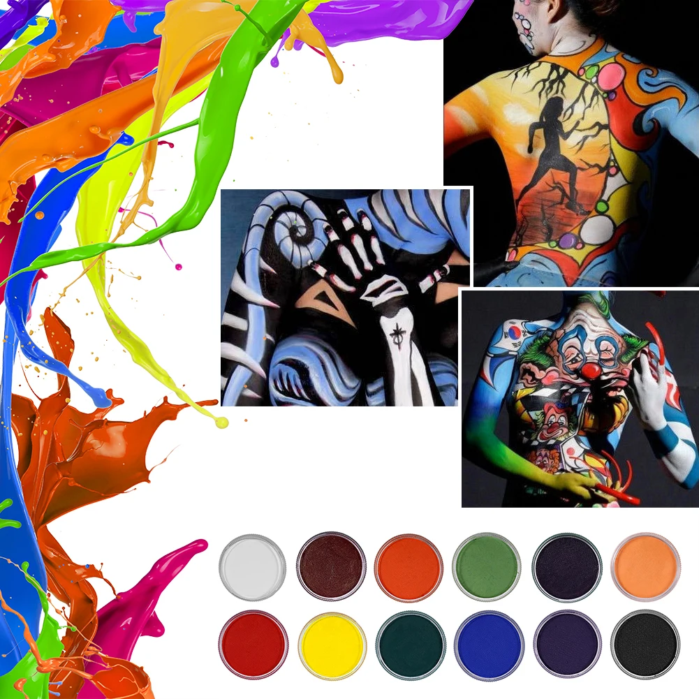 

Professional 12 Colors Water-based Matte Flash Tattoo Face Body Pigment Cream Painting Tattoo Stencil kits for Temporary Drawing