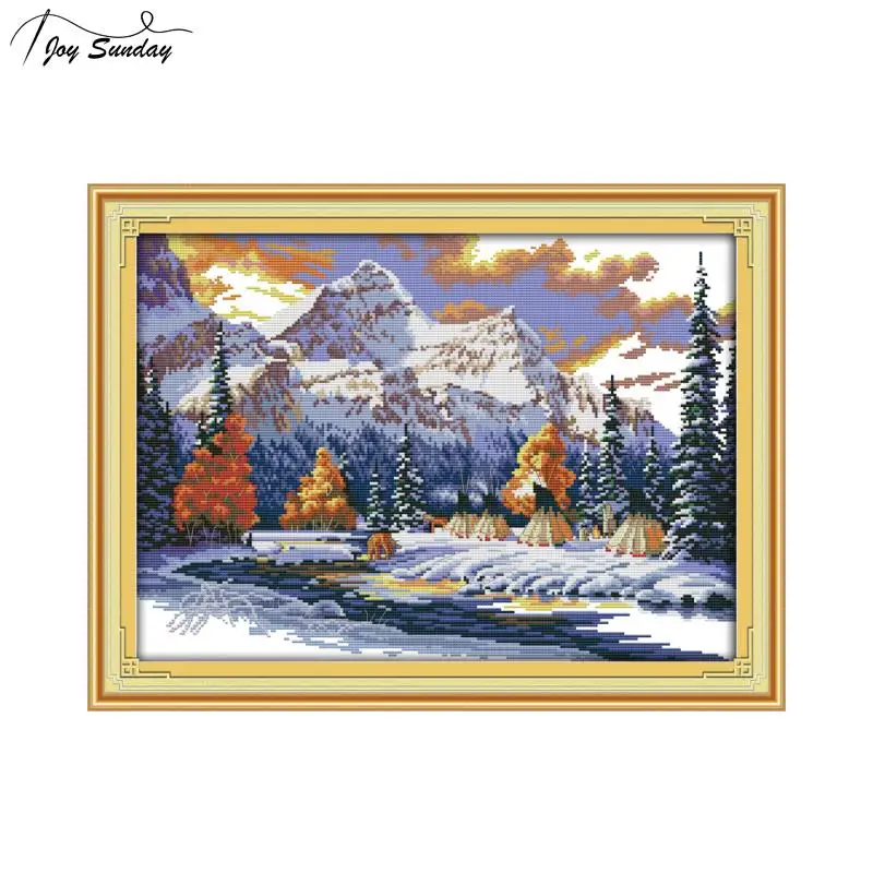 

Joy Sunday The Snow of Winter Stamped Cross Stitch Kit Aida Fabric Cross Stitch Printed Canvas for Embroidery DMC DIY Needlework