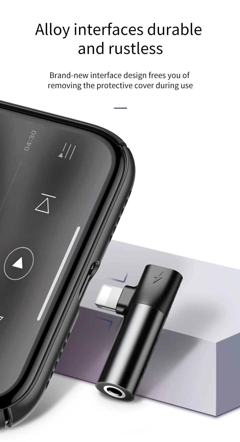 Baseus для зарядки+ Музыка 2 в 1 для Lightning до 3,5 мм Jack адаптер аудио кабель для iPhone X XS Max XR аудио сплиттер