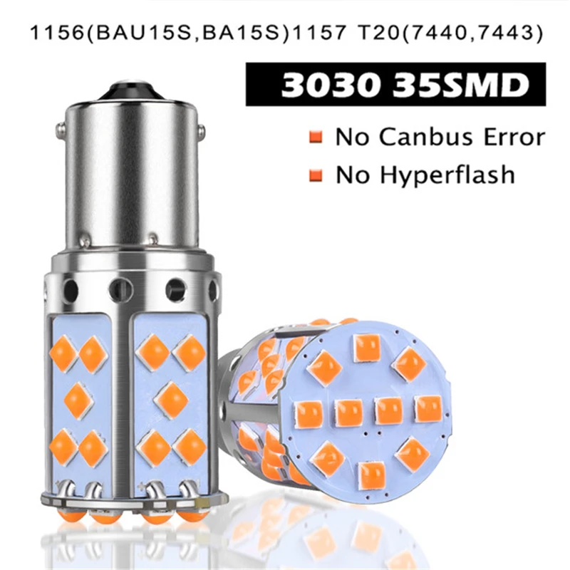 1 шт. T20 7443 7440 W21W Светодиодная лампа 3030 35SMD без гипервспышки 1156 BA15S BAU15S светодиодная