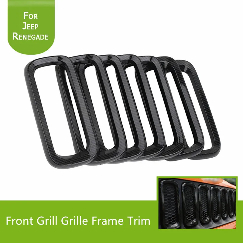 

for Jeep Renegade 2015-2017 Carbon Fiber Black Car Front Mesh Grille Inserts Frame Trim Shell Bezels