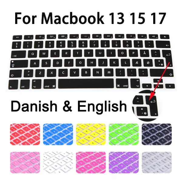 Чехол для клавиатуры с датской английской надписью Macbook pro 13 15 17 retina air защита