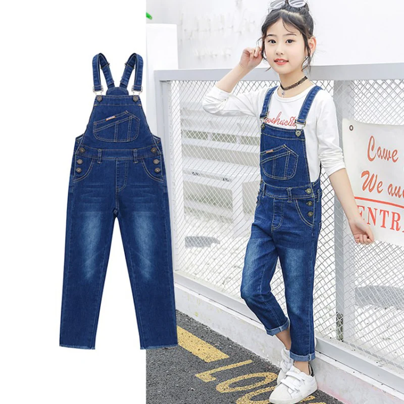 

ACE LOVE Children Jean Overalls Spring Autumn Casual Girls Denim Pants Pocket Jumpsuit Bib Pants Children's Jeans Girls Clothing