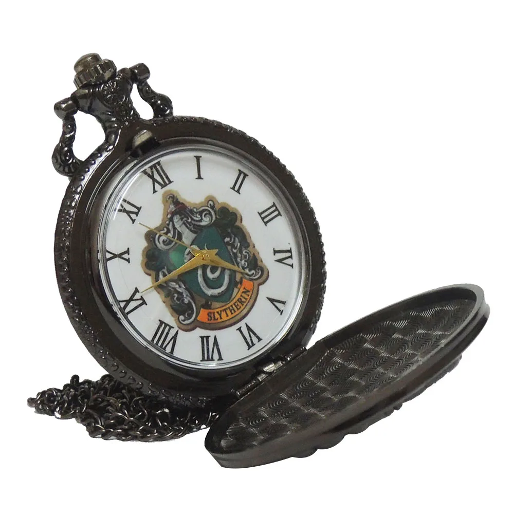 Винтаж Гарри Поттер Хогвартс Колледж Слизерин кварцевые карманные часы Analog подвеска Цепочки и ожерелья мужские женские часы цепи подарок черный