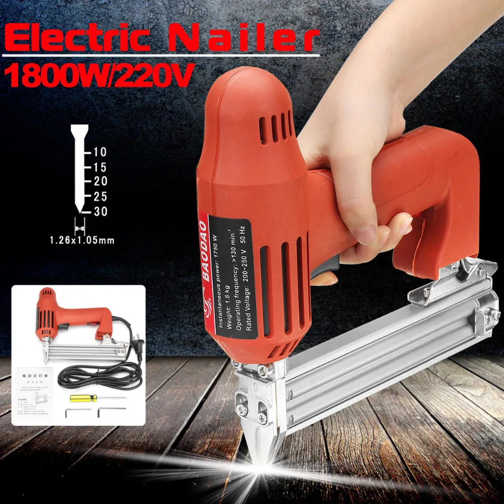 WENXING 1800W 220V Electric Nailer 10-30mm Straight Nail Staple Piercing Gun Lightweight Woodworking Power Tool pro power amplifier digital amplifiers 1800w 4 for speakers class d four channels 1800watt d4180