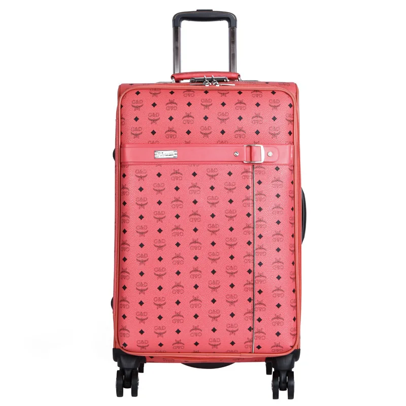 BOLO BRAVE High Quality PU Leather Trolley case Men Business Boarding Women letter Travel Luggage Bags Wheels Suitcase Bag Pink