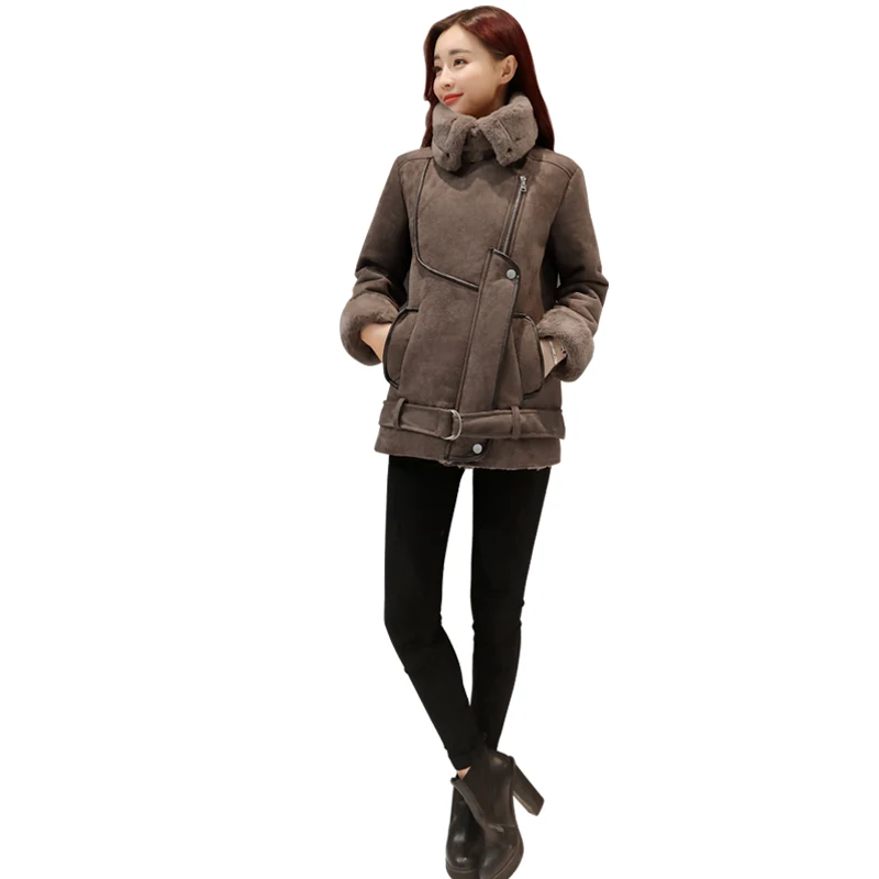HIGH QUALITY Newest Fashion Women's Winter Leather Jacket Casual Mandarin collar Faux Suede Dress Female jaqueta de couro