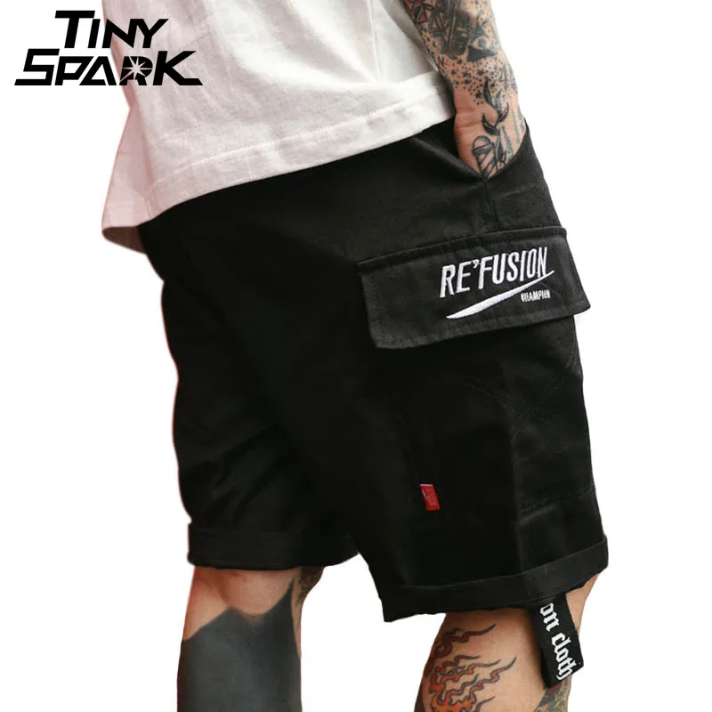 Hip Hop Cargo Short Pocket Mens Casual Short Side Ribbon Swag